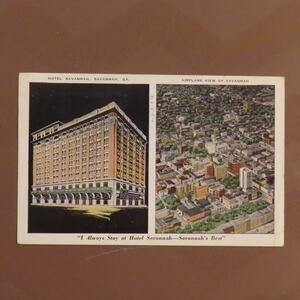 Hotel Savannah Georgia Aerial View Linen VTG Postcard 1942 1 .01 Cent Stamp